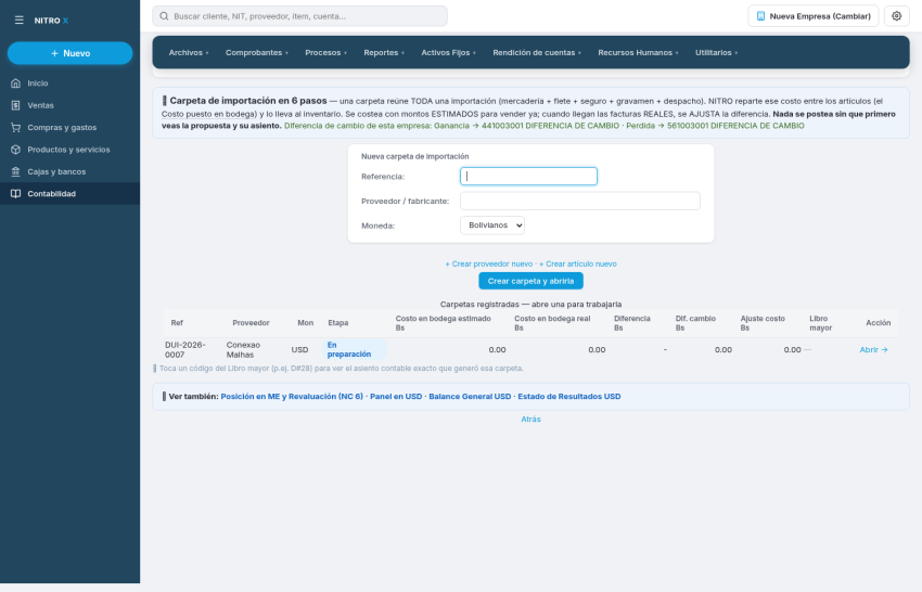 Pantalla del módulo: alta de la carpeta y lista de carpetas registradas