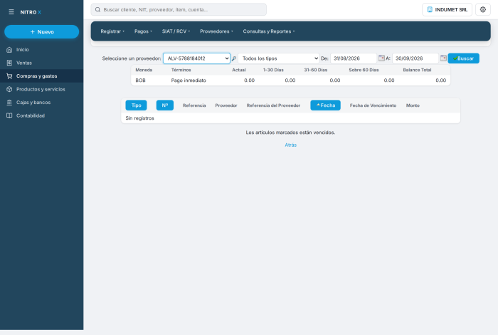 Consulta de transacciones del proveedor