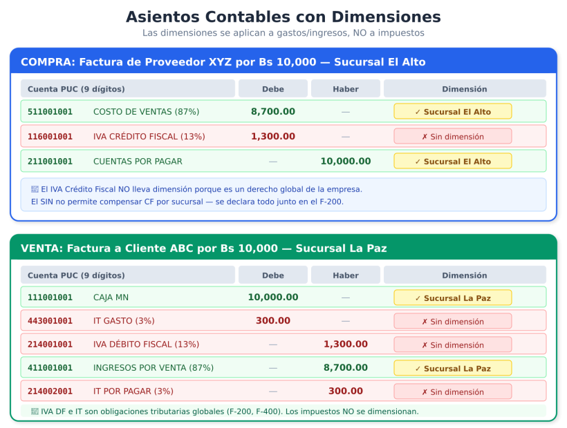 Asientos contables: qué lleva dimensión y qué no