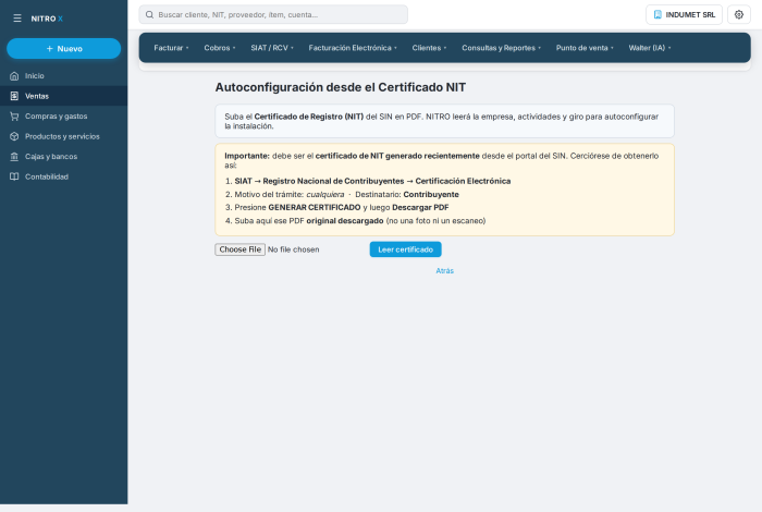 Autoconfiguración desde el Certificado NIT