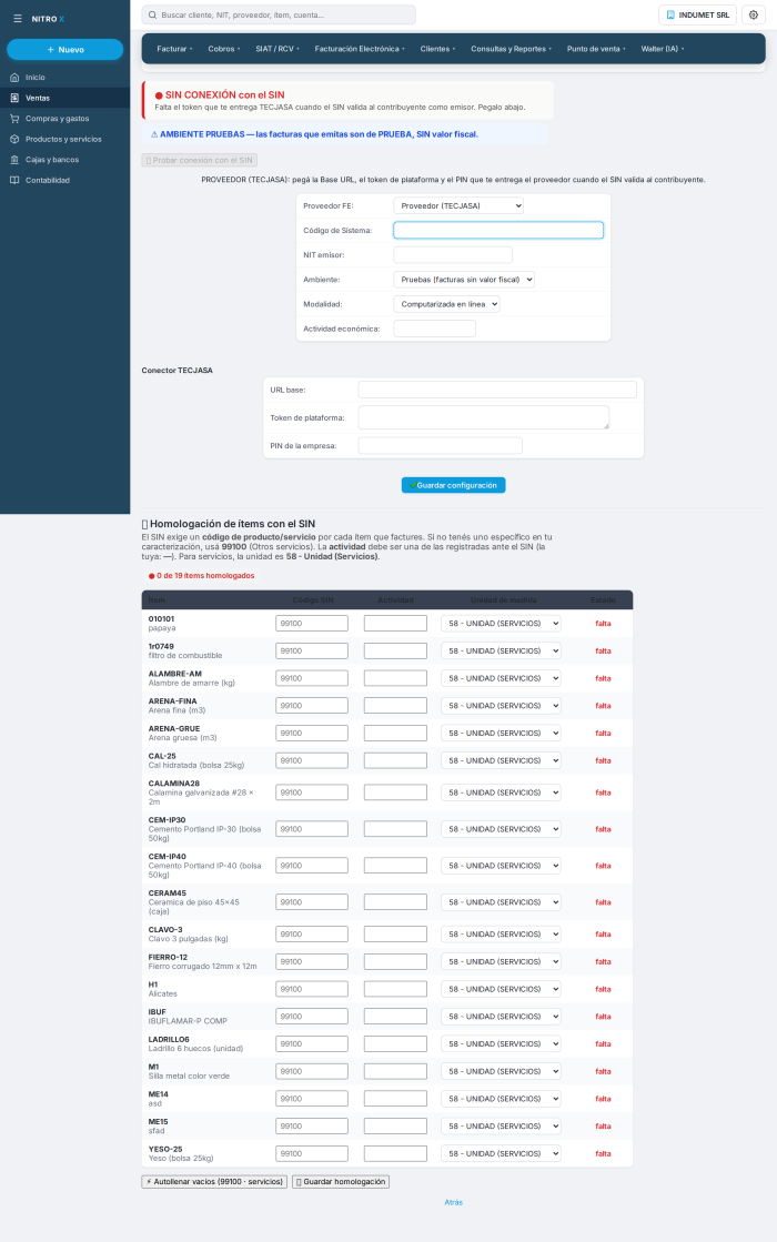 Configuración FE y homologación