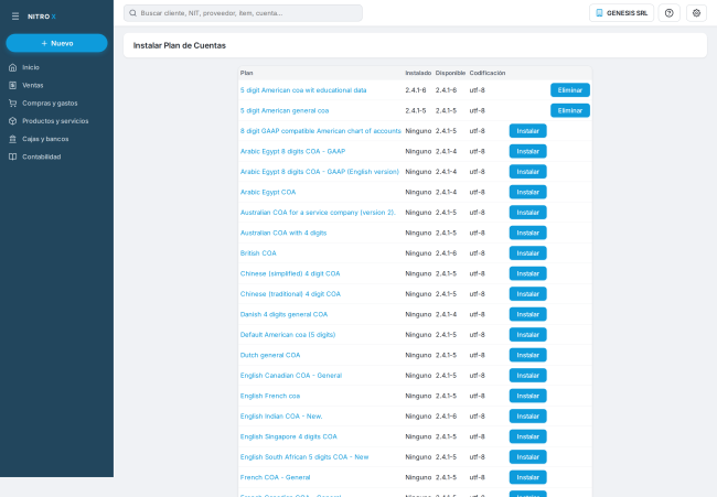 Instalar Plan de Cuentas: planes instalados (los paquetes que usa NITRO al crear una empresa) y planes disponibles en el repositorio Instalar Plan de Cuentas: planes instalados (los paquetes que usa NITRO al crear una empresa) y planes disponibles en el repositorio